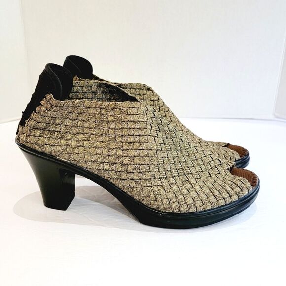 Bernie Mev Claire Peep Toe Booties Womens Size 39 8.5 Bronze Woven Pumps Sandals - Picture 3 of 10